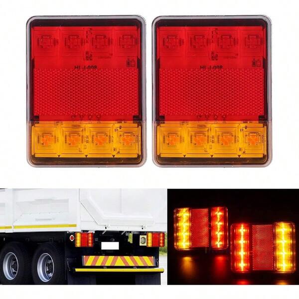 Juego de 2 Luces Traseras LED 12V 8 LED Resistente Al Agua Alto Brillo Luz de Marcador Lateral de Freno Trasero Par de Luces Cuadradas Ovaladas para Remolques y Caravanas