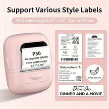 Marklife P50 Pink Inkless Label Maker, Printer Label Termal Mini, Kompatibel untuk Penggunaan Rumah dan Komersial, Cocok untuk Pengorganisasian Rumah, Bisnis, Barcode, Kode QR, Dilengkapi dengan 1 Rol Label 40x30mm (1,57x1,18 inci) - Bubuk stroberi P50 + 1 gulungan ukuran 40*30mm (1,57*1,18 inci) - View 4