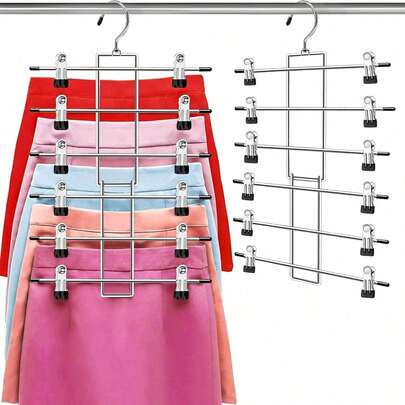 Perchas para pantalones con pinzas, organizador de armario colgante para ahorrar espacio - 6 niveles de perchas para faldas con gancho giratorio de 360°, organizador de armario - perchas para ropa