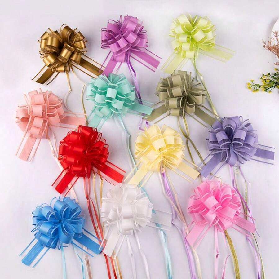 1/10/20pcs Gold Metallic Bow Ribbon, Gift Wrapping Bows, Birthday Wedding Christmas Gift Box Bouquet Decoration Supplies - Multicolor - View 1