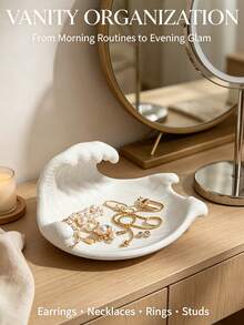 White Wave Shaped Jewelry Tray, Plastic Storage Dish For Rings Earrings Necklaces, Coastal Style Home Decor Organizer - White - View 10