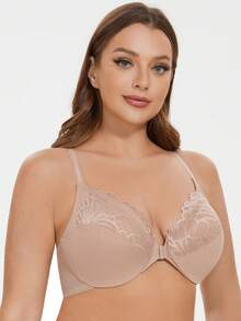 MELENECA Women's Racerback Front Closure Full Coverage Unlined Plus Size Underwire Bra - Beige - View 4