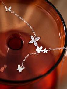 1pc Sweet Luxury Tassel Butterfly Flower Necklace Suitable For Women's Daily, Festival And Party Wear - Silver - View 4