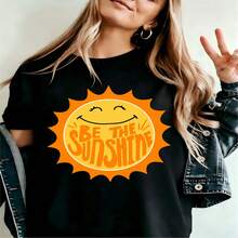 Retro Tropical Temptations, 100% Cotton Oversized Soft Breathable Casual Crewneck Short Sleeve Top, Summer Vibes Streetwear Aesthetic - 黑色 - 查看 9
