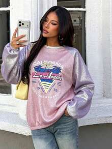 Women's Autumn Wear, Sparkling Design Color Matching Sweatshirt, Suitable For College, Office, Commuting, Halloween, Back To School Wear - Pink - View 2