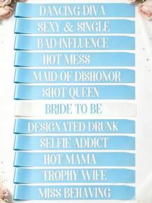 Bachelorette Party Sash Set With Veil, 11pcs & 10pcs Sash Set, Suitable For Wedding Party And Team Use, Can Be Used As Bride Gift Or Wedding Decoration, Also Suitable For Bride Gift Ceremony. Suitable For Bachelorette Party, Wedding, Bride-To-Be Outfit And Accessories - Multicolor - View 10