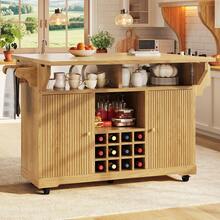 Multifunctional Service Cart, Kitchen Trolley With Storage, Adjustable Shelves And Wine Bottle Holder, Mobile Side Table For Dining Room, Living Room And Balcony, Natural Brown - Natural Wood Color - View 3