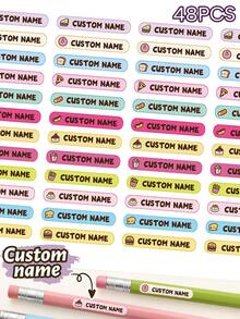 Custom Food Name Stickers, Personalized Label Set, Cute Cartoon Pen Stickers, Customizable Gift Labels, Customizable Planner Decoration, Birthday Gift, Personalized Stickers, Name Stickers, Gift For Family And Friends - Style B - View 3