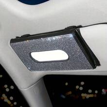 1pc [Shiny Rhinestone Box]Rhinestone Car Sun Visor Tissue Box - Shiny Car Interior Decoration - Shiny Seat Back Tissue Storage Bag Napkin Holder - A - View 3