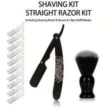 Perlengkapan Cukur Jenggot Pria dengan Pisau Cukur Lurus & Kuas untuk Perawatan Halus, Set Cukur Premium + 10 Mata Pisau - Sisir jenggot + sikat jenggot - View 13