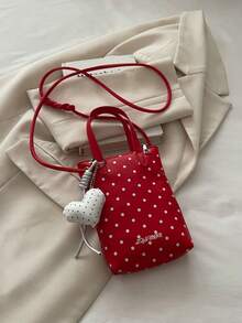 Autumn/Winter Polka Dot Print Phone Wallet, With Heart Pendant, Fashion Crossbody Bag, Cute Sweet Y2K, Suitable For Daily, School - Multicolor - View 16