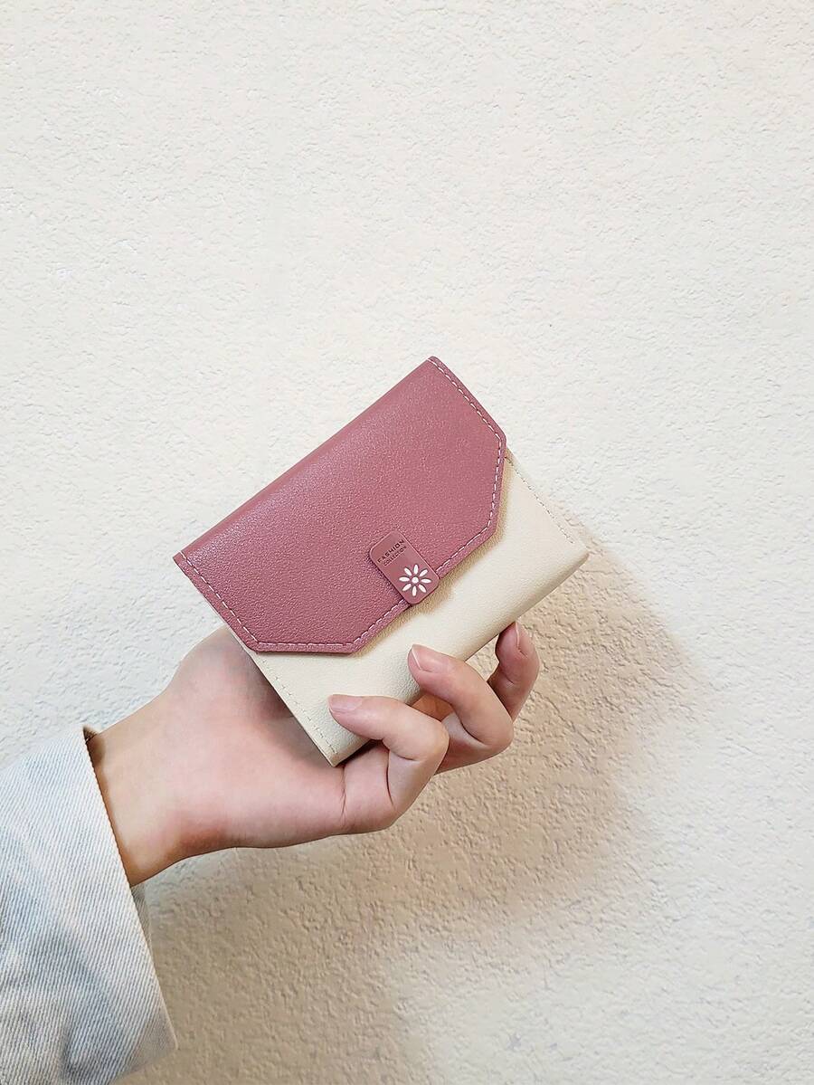 Colorblock Daisy Decor Tri-Fold Women's Wallet, Multi-Function ID Card Slots, Slim Coin Purse - Multicolor - View 1