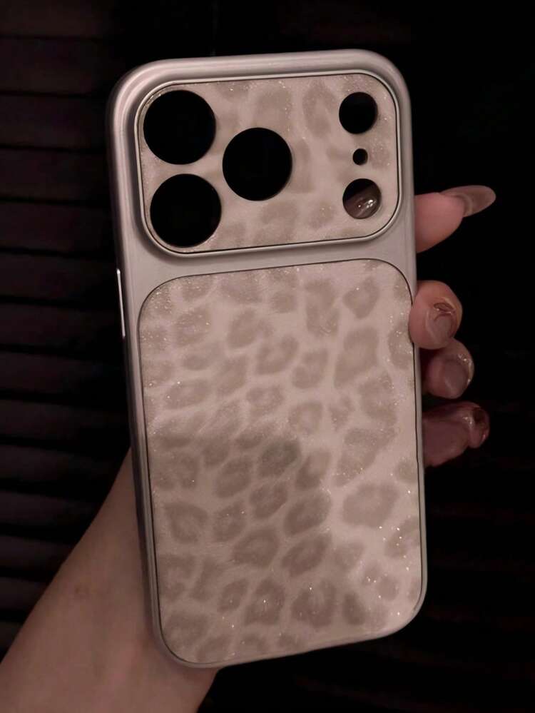 Luxury Glossy Leopard Print Lens Protection Phone Case, Compatible With 17 Pro Max, 16, 15, 14 Pro Max, 13, Fashionable Creative Unique Back Cover - Silver - View 2