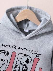 Girls Letter Print Warm Hoodie And Sweatpants - Grey - View 4