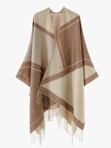1pc Men's Striped Doorframe European & American Travel Style Shawl Cape, Versatile Double-Sided Solid Color Warm Scarf - Multicolor - View 10