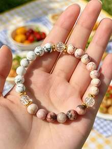 YAUKIA 8mm Elegant Pink Zebra Love Beaded Bracelet,Rhodonite, Money Wealth Luck, Boho Jewelry, Yoga Meditation For Beach Holiday Birthday Party Holiday Gifts - Multicolor - View 2