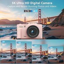 [2顆電池 + 32GB SD卡] 5K UHD Vlogging 攝影機 72MP 自動對焦數位相機，配備 3 吋翻轉螢幕、WiFi、18倍變焦、1150mAh 電池，適合部落客與創作者，旅行與社群媒體理想之選，復活節與生日禮物 - 彩色 - 查看 6