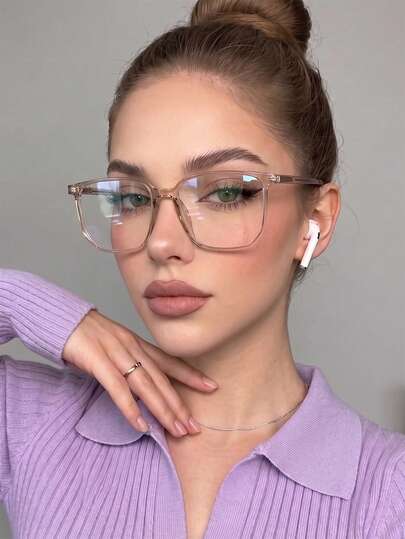 1 Pair Women's Oversized Square Frame Tea-Colored Spring Temple TR90 Ultra-Light High-Quality Acrylic Insert Fashion Plano Glasses