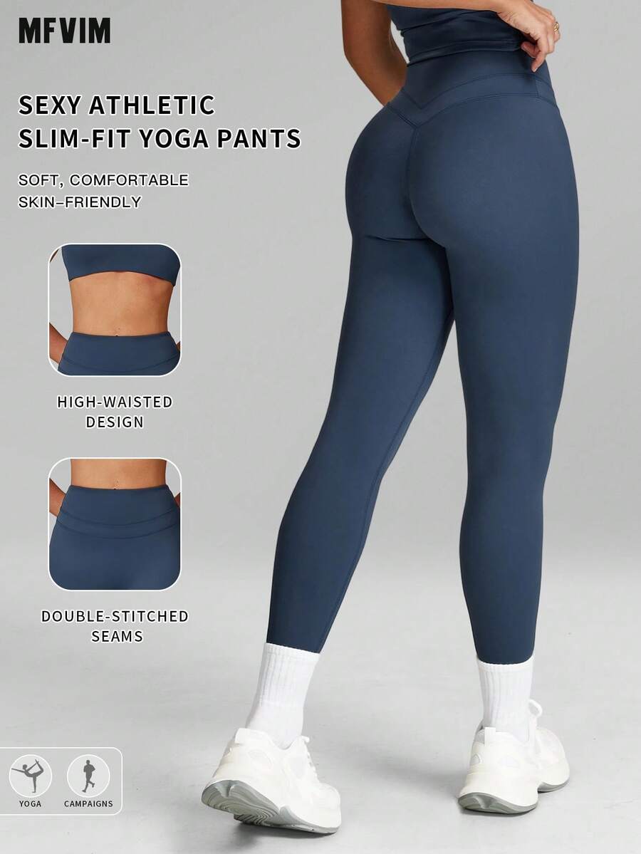 MFVIM Women's Yoga High Elastic Comfortable Skin-Friendly Casual Sports Tight Leggings - Blue - View 1