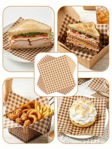 200/100/50 Blatt braunes kariertes fettabweisendes Wachspapier, geeignet zum Backen, Picknick, Brotkorb-Auskleidung, Sandwich, Kekse, Brot, Burger, ölresistente Verpackung - Verschiedenfarbig - Übersicht 8