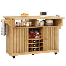Multifunctional Service Cart, Kitchen Trolley With Storage, Adjustable Shelves And Wine Bottle Holder, Mobile Side Table For Dining Room, Living Room And Balcony, Natural Brown - Natural Wood Color - View 7