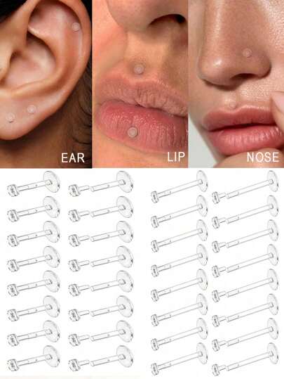 Set Penahan Tindik Akrilik 16/18G 16pcs, Hadiah Wisuda, Anting Tindik Hidung dan Bibir Fleksibel Transparan, Penahan Tulang Rawan Tindik Bibir, Perhiasan Tindik 6-12mm