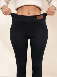 Women'S Casual Thermal Lined Warm Base Layer Pants Thick Jogger Trousers Tights Black Winter - Black - View 5