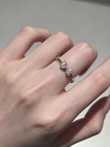 XUJIA 1PC 925 Sterling Silver Moissanite Ring For Women Bow Shaped Ring Two Heart 0.80CTW. Dainty Promise Jewelry Wedding & Anniversary Gifts - RMO-174 - View 4