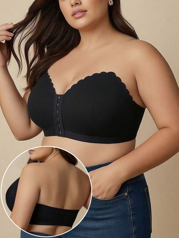 Plus Size Women's Western Style Invisible Non-Slip Strapless Bra, Soft Elegant Breathable, Wire-Free No Padding Push-Up