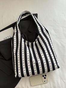 Women's Large Capacity Daily Commute Fashion Solid Color Shoulder Bag - Black - View 3