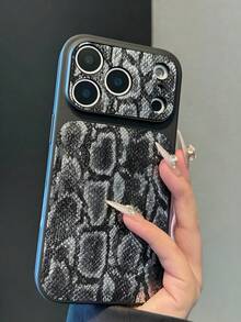 1件蛇紋元素皮革豹紋與金色元素PU皮革手機殼，相容於Apple 17Pro/17/Air/17Promax/11/12/13/14/12 Pro Max/16 Pro/15系列，附相機保護，生日禮物 - 黑色 - 查看 4