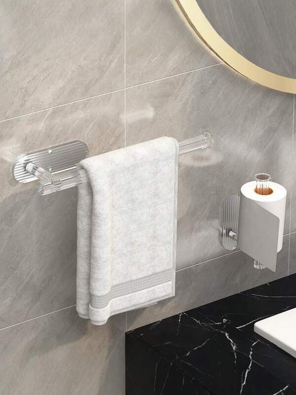 2/1pc Clear Acrylic Wall Mounted Paper Towel Holder & Towel Rack, No Drill Self-Adhesive Waterproof Tissue Hanger, Modern Minimalist Storage Organizer For Kitchen, Bathroom, Vanity, Home Decor Accessories