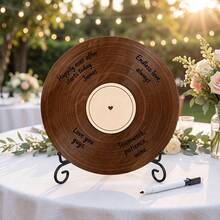 1pc Record Plaque, Blank Acrylic Vinyl Record Shape, DIY Signature Guest Sign Board With Metal Stand For Wedding, Party, Tabletop Party Decor - DIY Record Figurines - View 1