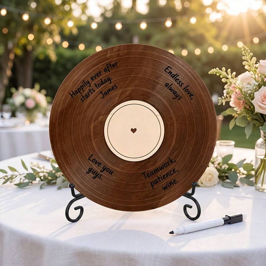 1pc Record Plaque, Blank Acrylic Vinyl Record Shape, DIY Signature Guest Sign Board With Metal Stand For Wedding, Party, Tabletop Party Decor - DIY Record Figurines - View 1