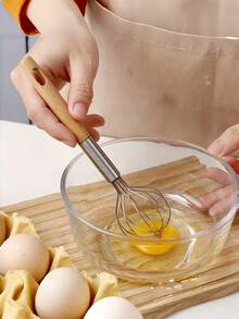 1pc/2pcs Kitchen Cream Whisk Flour Mixer Multi-Functional Wooden Handle Masher Baking Tool Set - Multicolor - View 1