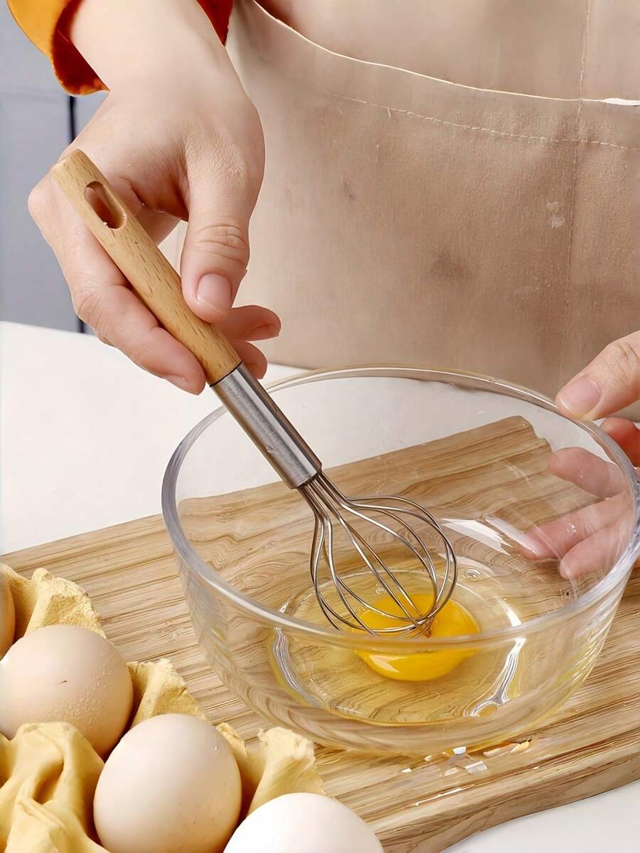 1pc/2pcs Kitchen Cream Whisk Flour Mixer Multi-Functional Wooden Handle Masher Baking Tool Set - Multicolor - View 1