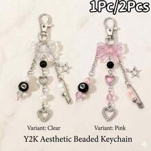 1pc/2pcs Fashion Handmade Resin Beaded Keychain, Punk Style Women's Fashion Accessory, Lobster Clasp Pendant, Car Decoration, Bag Charm, Gothic Style - Multicolor - View 2