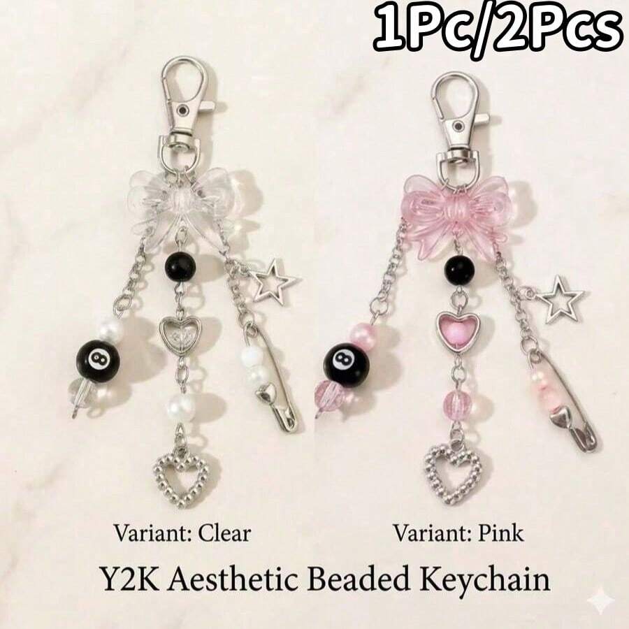 1pc/2pcs Fashion Handmade Resin Beaded Keychain, Punk Style Women's Fashion Accessory, Lobster Clasp Pendant, Car Decoration, Bag Charm, Gothic Style