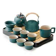 Portable Gongfu Tea Set, Ceramic Teapot And Cups With Grey Travel Case, Traditional Chinese Tea Set Gift For Home, Office And Travel - Green - View 6