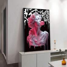 1 Stück schicker rosa Mädchen Luftballons Leinwand Wandkunst Muster, moderne flüssige Wanddekoration für Wohnzimmer Küche Poster für Zimmer, für Kunstliebhaber Heimdekoration Enthusiasten, perfektes Geschenk für Einweihungsparty, Zimmerdekoration Ästhetik, optionaler Rahmen. - Mehrfarbig - Übersicht 2