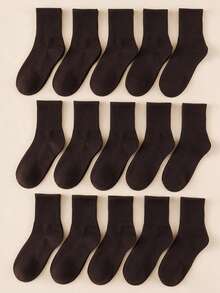1/6 Pairs Unisex Solid Brown Maillard Color Comfortable High Elasticity Mid-Calf Socks, Suitable For Commuting, All-Season Wear, Sweat-Absorbent, Breathable - Brown - View 12
