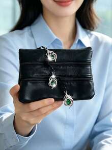 Elegant Rhinestone Multi-Zipper Coin Purse, Large Capacity 4-Layer Zipper Multifunctional Card Holder, Small PU Leather Card Wallet, Portable Mini Wallet, Cash Pouch, Jewelry Bag, Key Holder, Suitable For Back To School Gift, Party Gift, Holiday Gift,Travel Essential - Multicolor - View 8