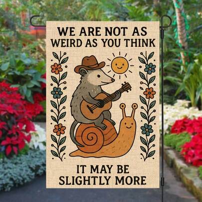 1pc Snail & Opossum Garden Flag, "We Are Not As Weird As You Think", Funny Animal Quote Yard Flag, 12x18 Inch, Perfect For Spring/Summer & Holiday Outdoor Decor, Home & Scene Arrangement, Flag Pole Not Included, Single-Sided Print