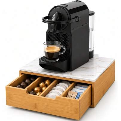 Bakaji Portacapsule Contenitore Cassetto Porta Cialde Capsule Nescpresso Dolcegusto Modomio Caffe Lavazza Bustine Tè Zucchero realizzato in Legno di Bambù Bamboo