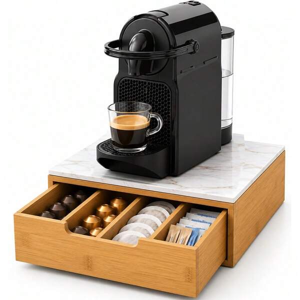 Bakaji Portacapsule Contenitore Cassetto Porta Cialde Capsule Nescpresso Dolcegusto Modomio Caffe Lavazza Bustine Tè Zucchero realizzato in Legno di Bambù Bamboo