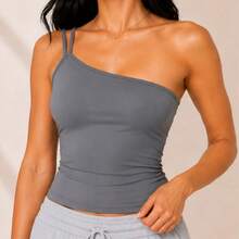 Women's One Shoulder Tank Top Strapless Top Tube Top Suplex Blouse Y2k Fashion Gringa Strappy Casual Party Knitted Asymmetrical - 灰色 - 查看 1
