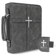 Vegan Leather Bible Cover Case, Bible Bag With Phone Pocket, Bible Case For Men Women, Christian Gift Box Packaging (Black And Brown) - Black - View 5