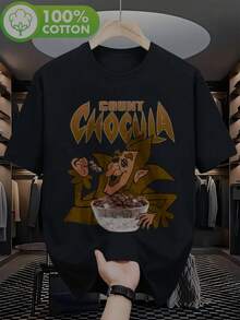 Camiseta Gráfica Retro de Cereal Mills & Boo para Hombre - Diseño Vintage de Desayuno Nostálgico de 180 g con Estampado Inspirado en Count Chocula, Manga Corta, Cuello Redondo, Casual y para - Negro - Ver 1