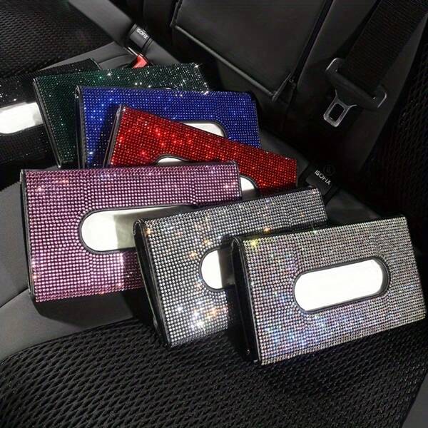 1 Stück [Glänzende Strass-Box] Strass-Auto-Sonnenblende Taschentuchbox - Glänzende Auto-Innenraumdekoration - Glänzende Sitzrückseite Taschentuch-Aufbewahrungstasche Serviettenhalter