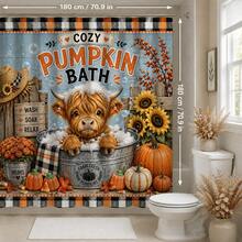 1pc/4pcs Bubble Bath Highland Cow Funny Sunflower Pumpkin Plaid Autumn Decor Multi-Functional Bathroom Decor Shower Curtain Set, Free 12 Hooks, Premium Holiday Atmosphere, Bathroom Mat, U-Shaped Rug And Round Toilet Lid Cover, Suitable For Autumn Harvest All Occasions - Highland Cow Bubble Bath - View 14